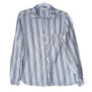 Stark X Striped Cotton Gauze Button Up Top Large Lagenlook